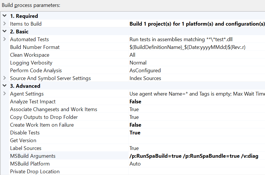 TFS Build Definition MSBuild arguments for SPA build and bundle
