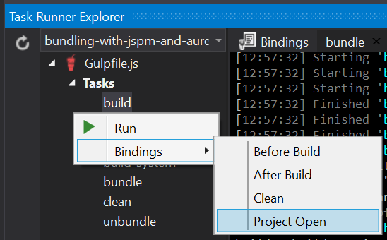Task Runner Explorer Task Binding